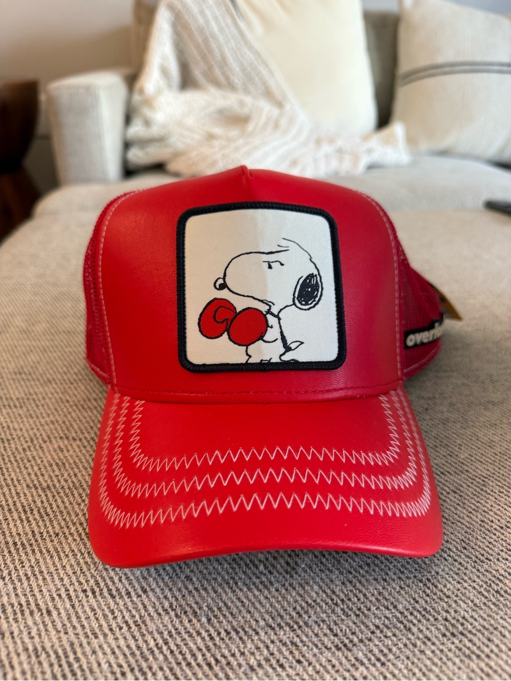 Snoopy Red Womens Trucker Hat with Boxing Patch
